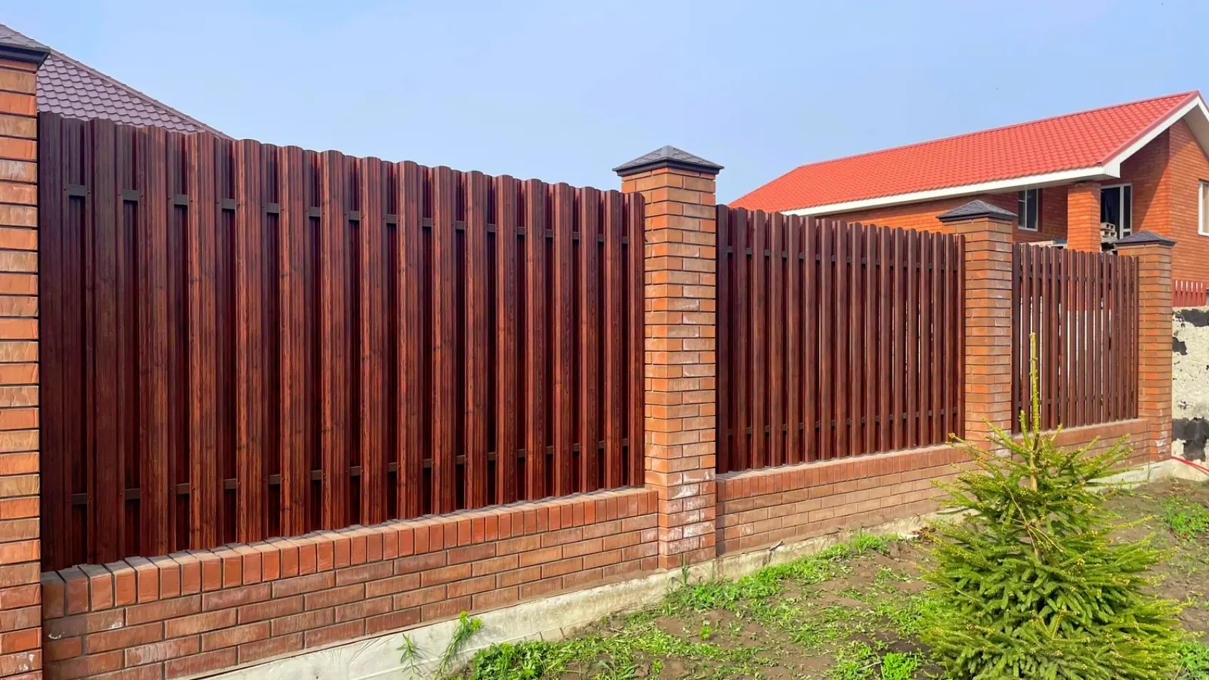 Фото 4 Забор шахматка штакетник Широкий Античное Дерево 3D двусторонний