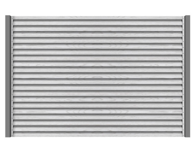 Секция из ламелей Еврожалюзи для заборов типа жалюзи цвет Printech под дерево Беленый Дуб двусторонний с металлическими столбами анфас